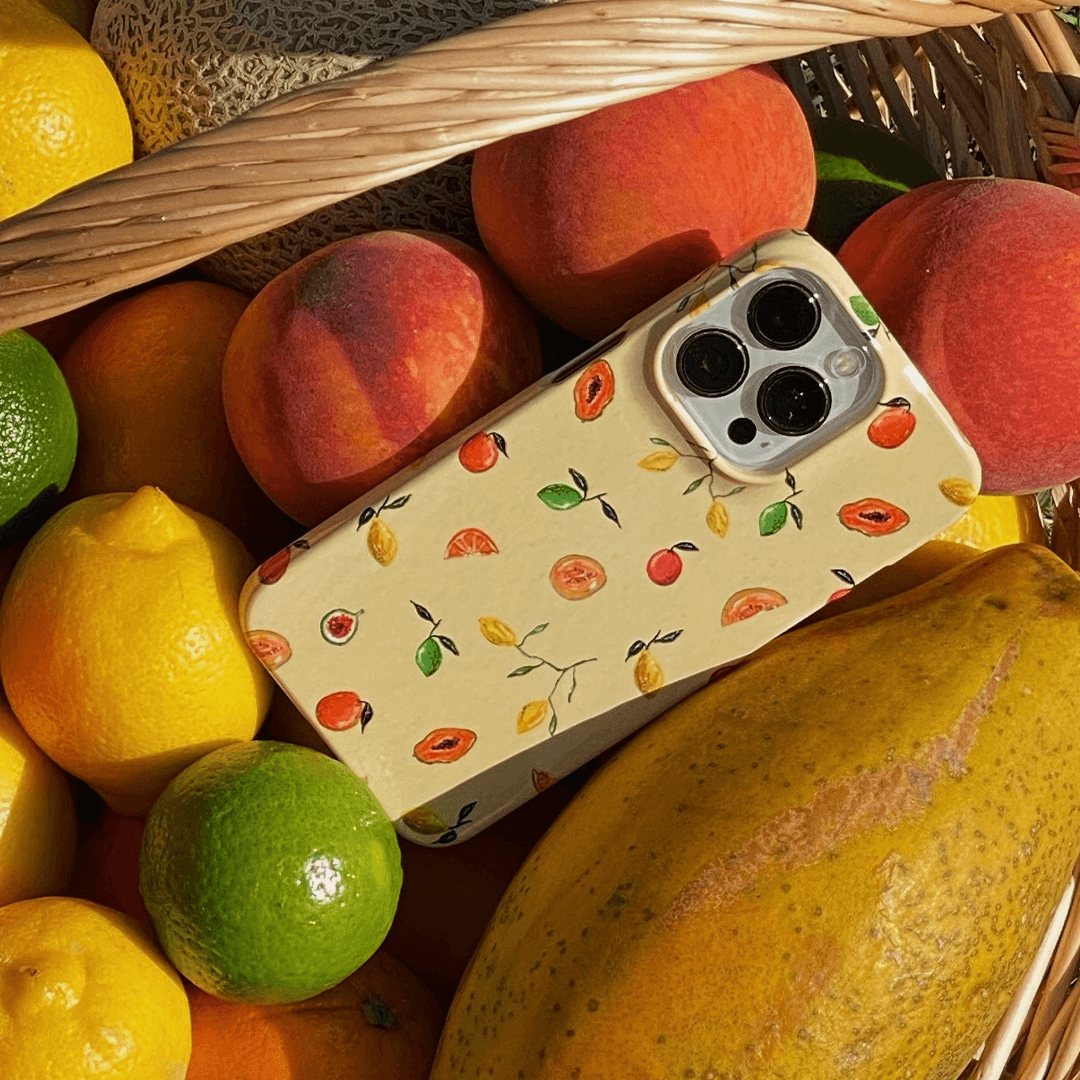 The Dairy BG Studio Golden Fruit Phone Case featuring a luxurious golden fruit design for elegant protection